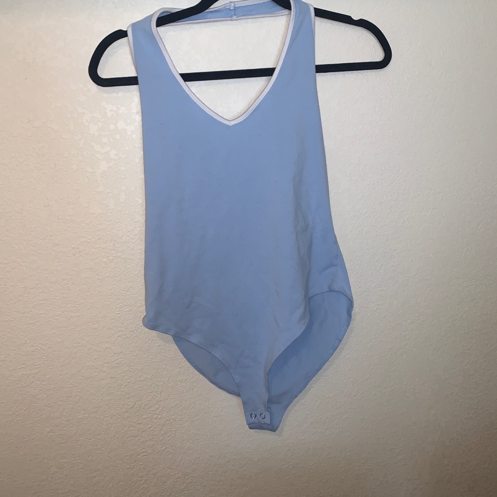 Blue halter bodysuit